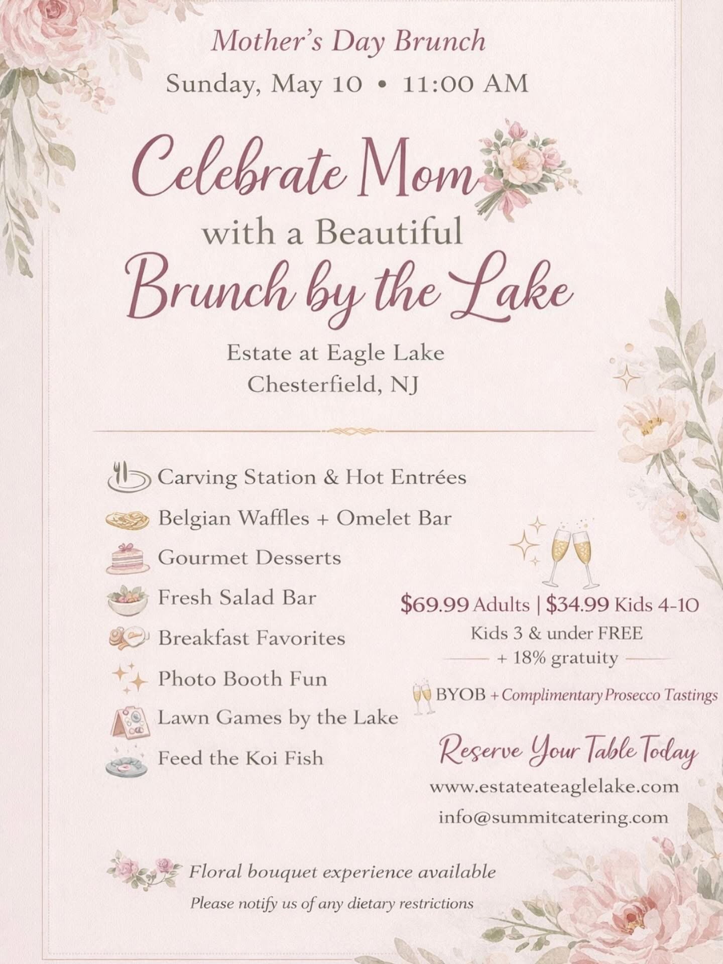 Mother's Day Brunch In South Jersey - Estate at Eagle Lake Menu